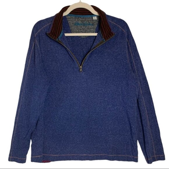 Robert Graham Men’s  Cotton Blend 1/4 Zip Heathered Blue Pullover Sweater - Picture 3 of 11